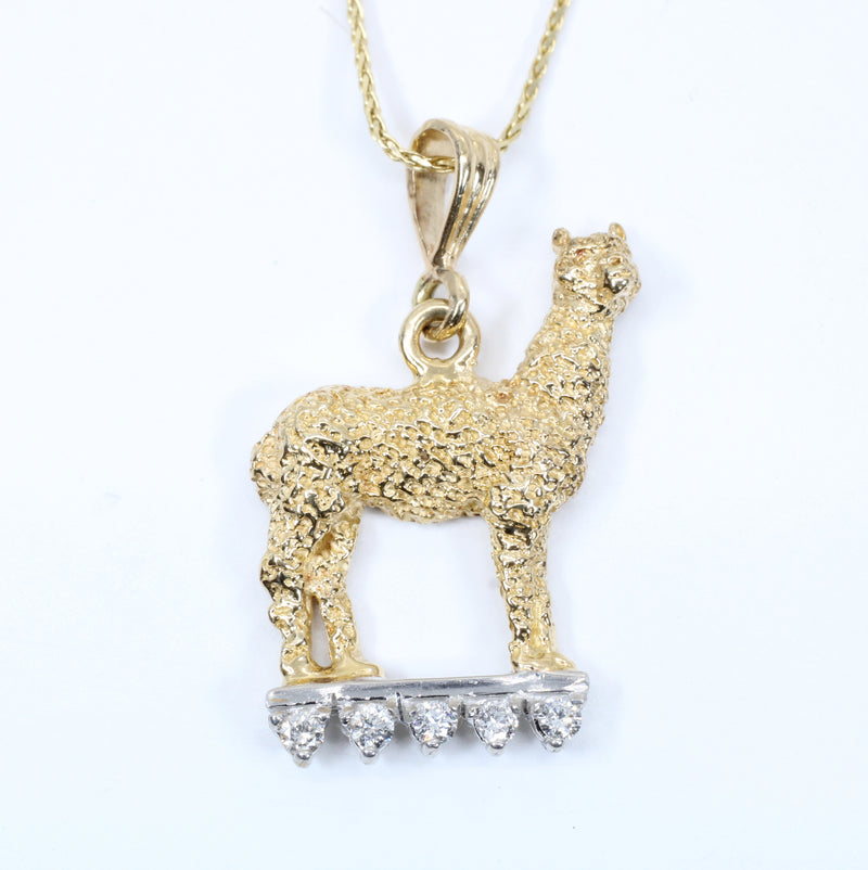 Alpaca Necklace For Her made in solid 14kt gold on Diamond Stage