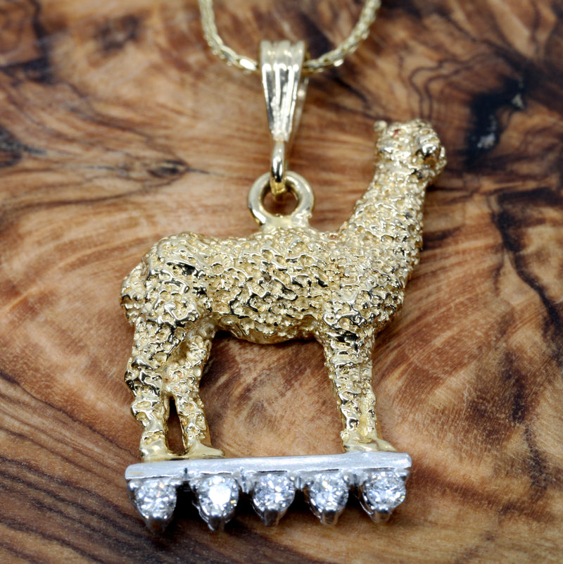 Alpaca Necklace For Her made in solid 14kt gold on Diamond Stage