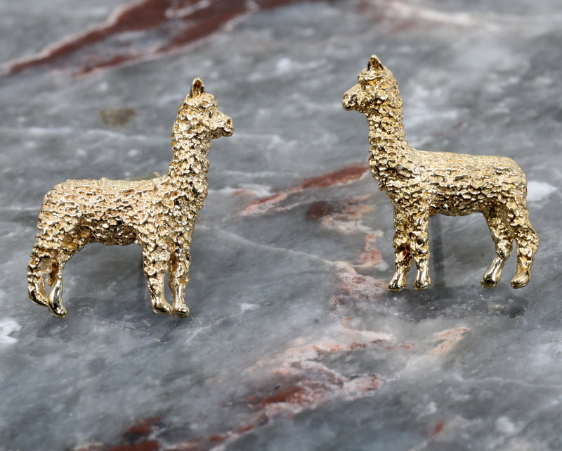 Alpaca Stud Post Earrings made in solid 14kt Gold For Her