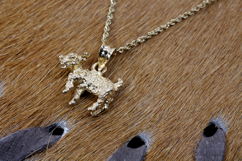 Gold Baby Goat Necklace with a 3-D Solid 14kt Gold Playful Goat