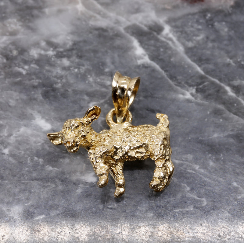 Gold Baby Goat Necklace with a 3-D Solid 14kt Gold Playful Goat