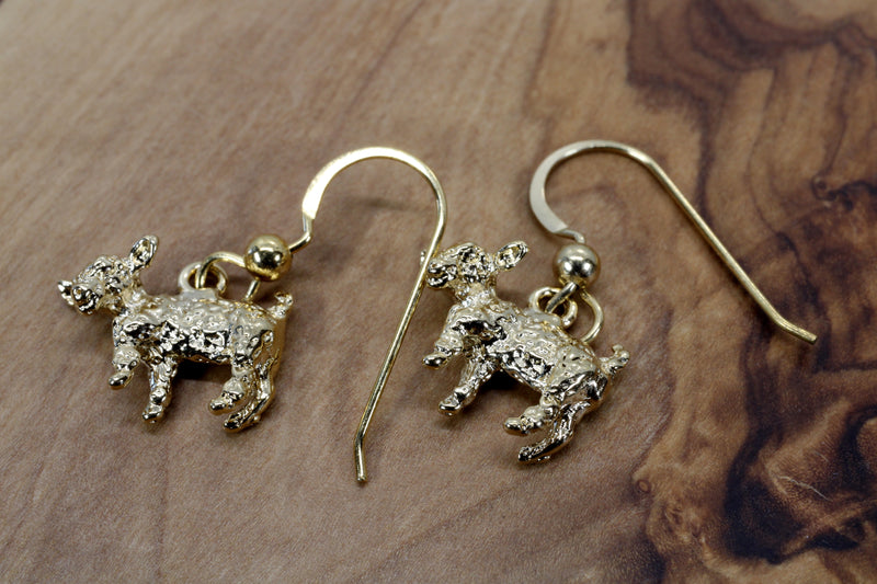 Gold Baby Goat Dangle Earrings with a 3-D 14kt Gold Vermeil Playful Goats