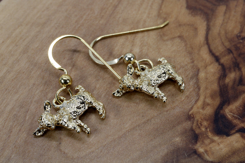 Small Gold Pygmy Goat Earrings in four Styles with a 14kt Gold Vermeil Goat