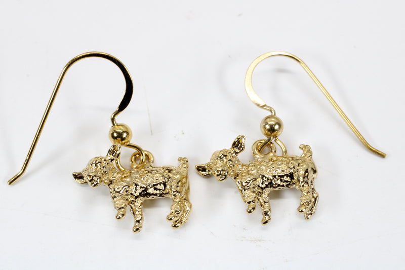 Gold Baby Goat Dangle Earrings with a 3-D 14kt Gold Vermeil Playful Goats