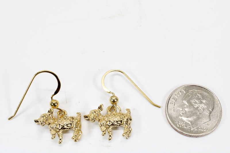 Gold Baby Goat Dangle Earrings with a 3-D 14kt Gold Vermeil Playful Goats