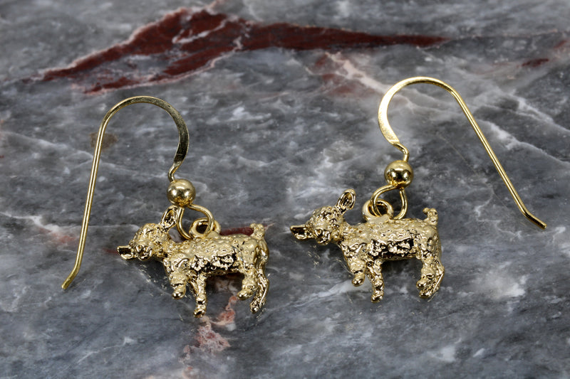 Gold Baby Goat Dangle Earrings with a 3-D 14kt Gold Vermeil Playful Goats