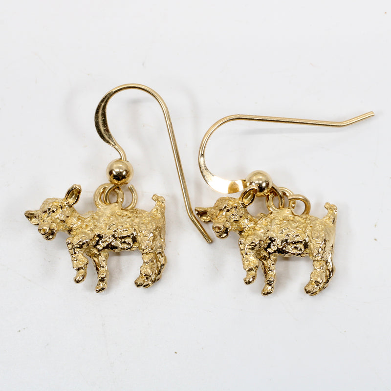 Gold Baby Goat Dangle Earrings with a 3-D Solid 14kt Gold Playful Goats
