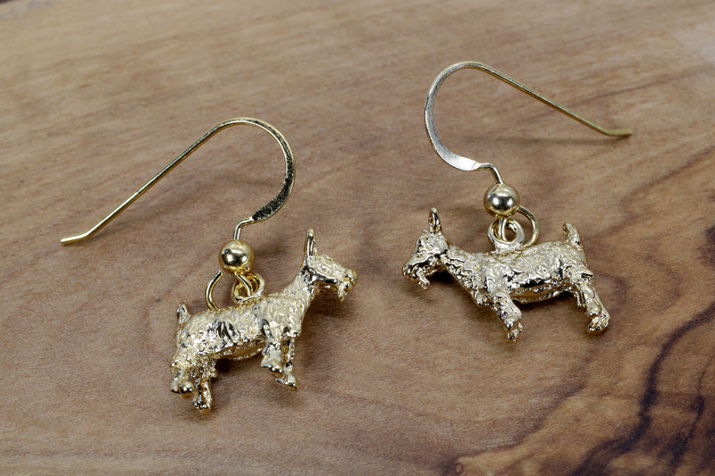 Small Gold Pygmy Goat Earrings in four Styles with a 14kt Gold Vermeil Goat