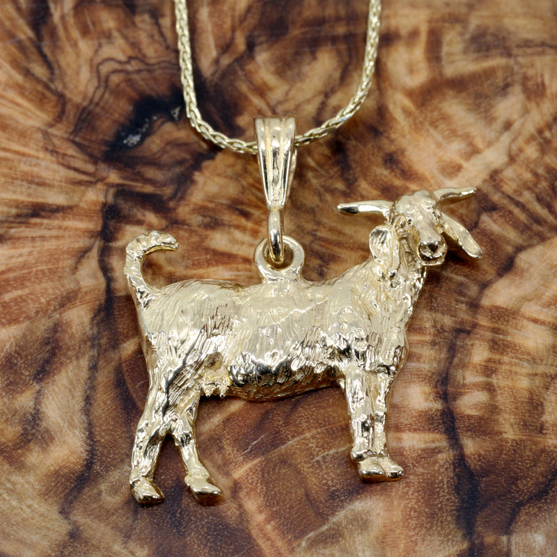 Large Goat Necklace in Solid 14kt Gold for Goat Lover Gift for her