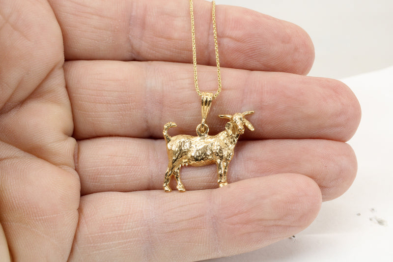 Large Goat Necklace in Solid 14kt Gold for Goat Lover Gift for her