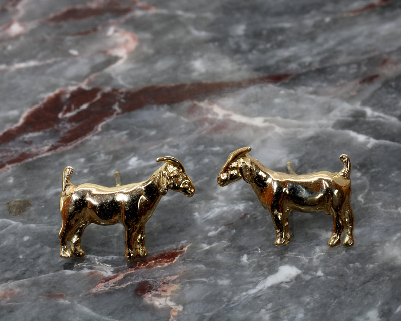 14kt Solid Gold Boer Goat Stud Earrings for her