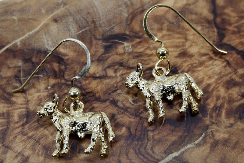 Gold Calf Earrings with Solid 14kt Gold Calves dangling on French wire
