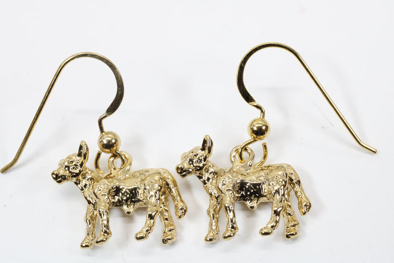 Gold Calf Earrings with Solid 14kt Gold Calves dangling on French wire