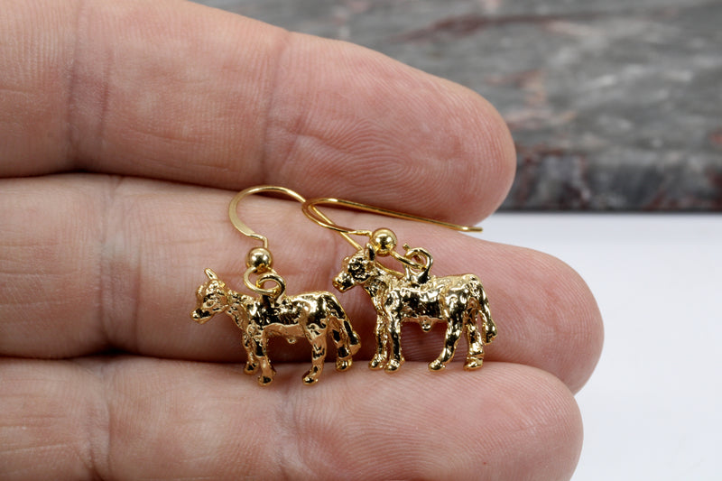 Gold Calf Earrings with Solid 14kt Gold Calves dangling on French wire