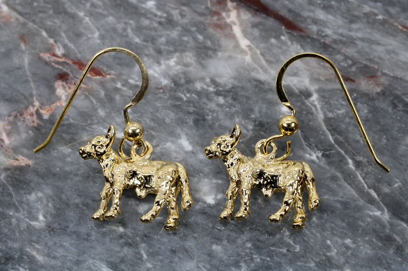 Gold Calf Earrings with 14kt Gold Vermeil Calves dangling on French wires