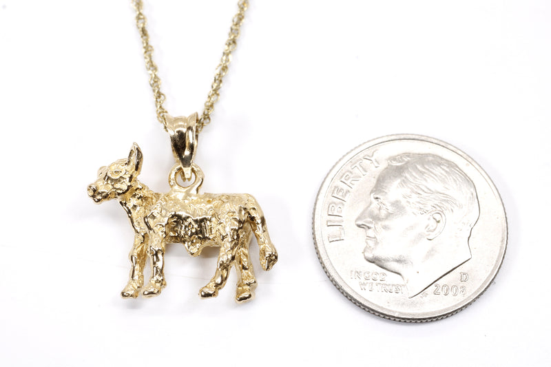 Gold Calf Necklace made in solid 14kt yellow gold with 3D Calf