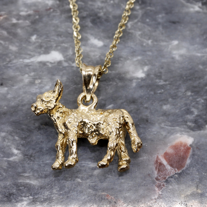 Gold Calf Necklace made in solid 14kt yellow gold with 3D Calf