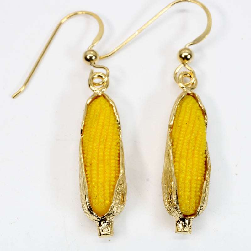 Large 14kt Gold Vermeil Corn Dangle Earrings with Yellow Cob