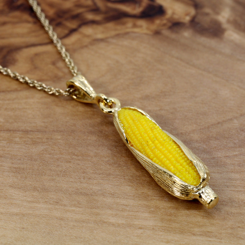 Large 14kt Gold Vermeil Corn Necklace with Yellow Cob