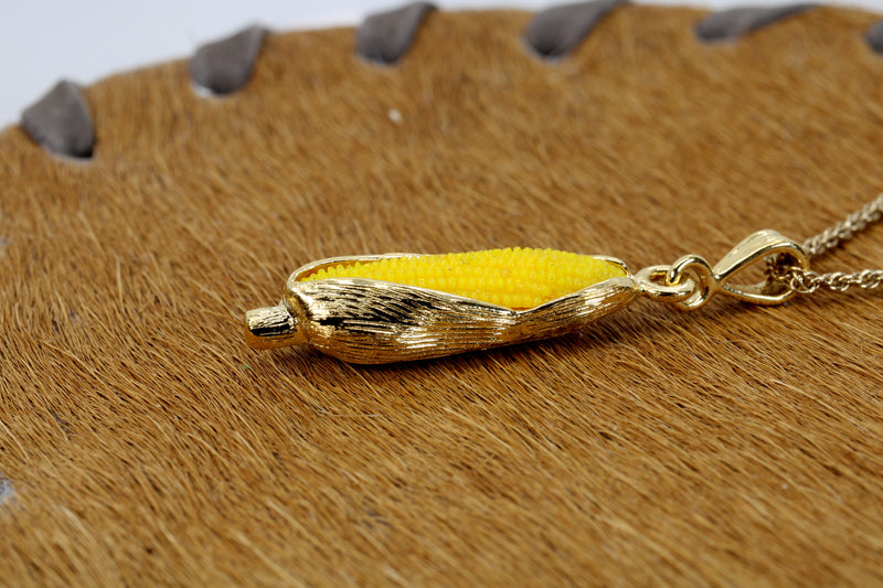 Large 14kt Gold Vermeil Corn Necklace with Yellow Cob