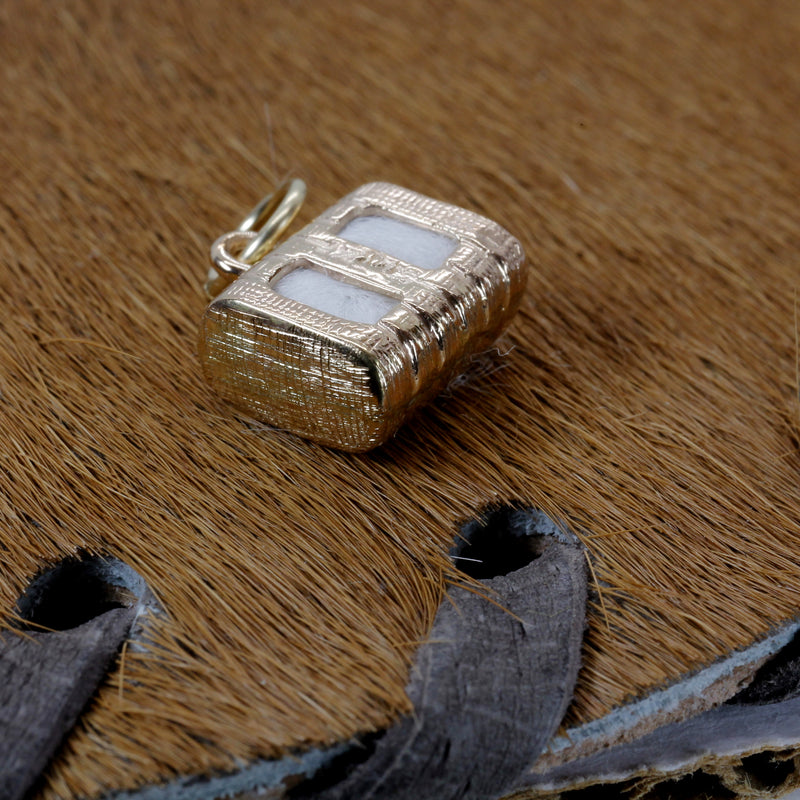 Gold Cotton Bale Charm with Real Cotton in solid 14kt Gold