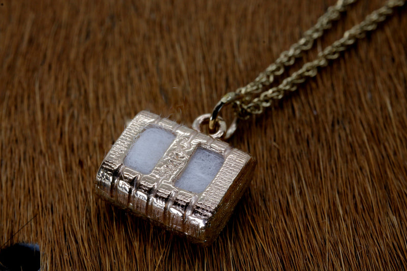 Gold Cotton Bale Charm Necklace with Real Cotton in solid 14kt Gold