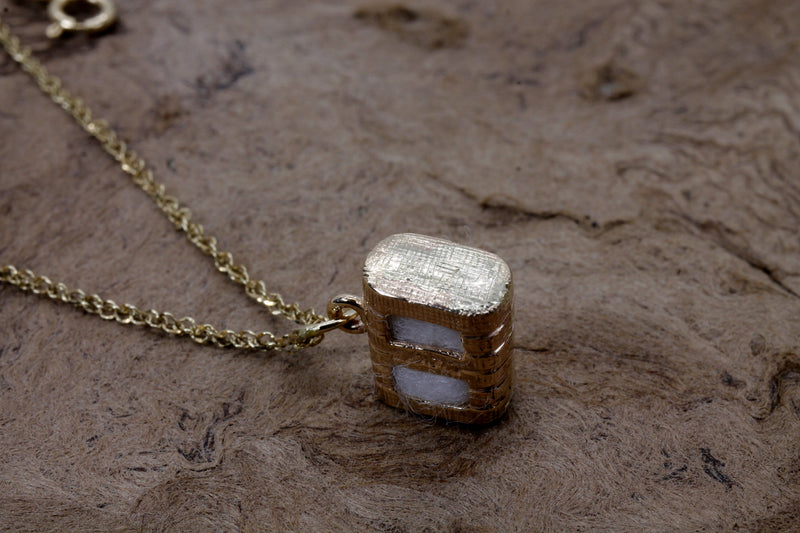 Gold Cotton Bale Charm Necklace with Real Cotton in solid 14kt Gold