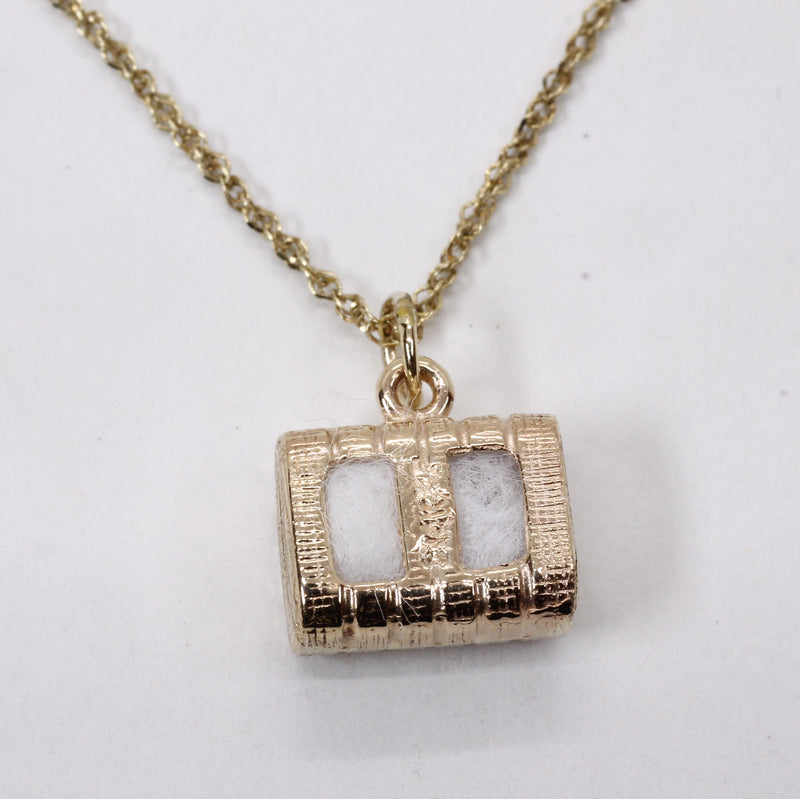 Gold Cotton Bale Charm Necklace with Real Cotton in solid 14kt Gold