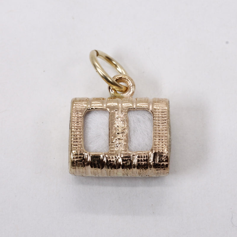Gold Cotton Bale Charm with Real Cotton in solid 14kt Gold