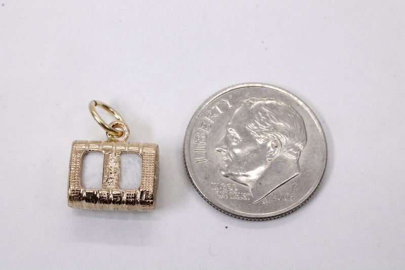 Gold Cotton Bale Charm with Real Cotton in solid 14kt Gold