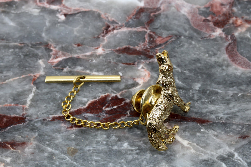 Mens Gold Coyote Tie Tack or pin with 14kt gold vermeil Howling Coyote