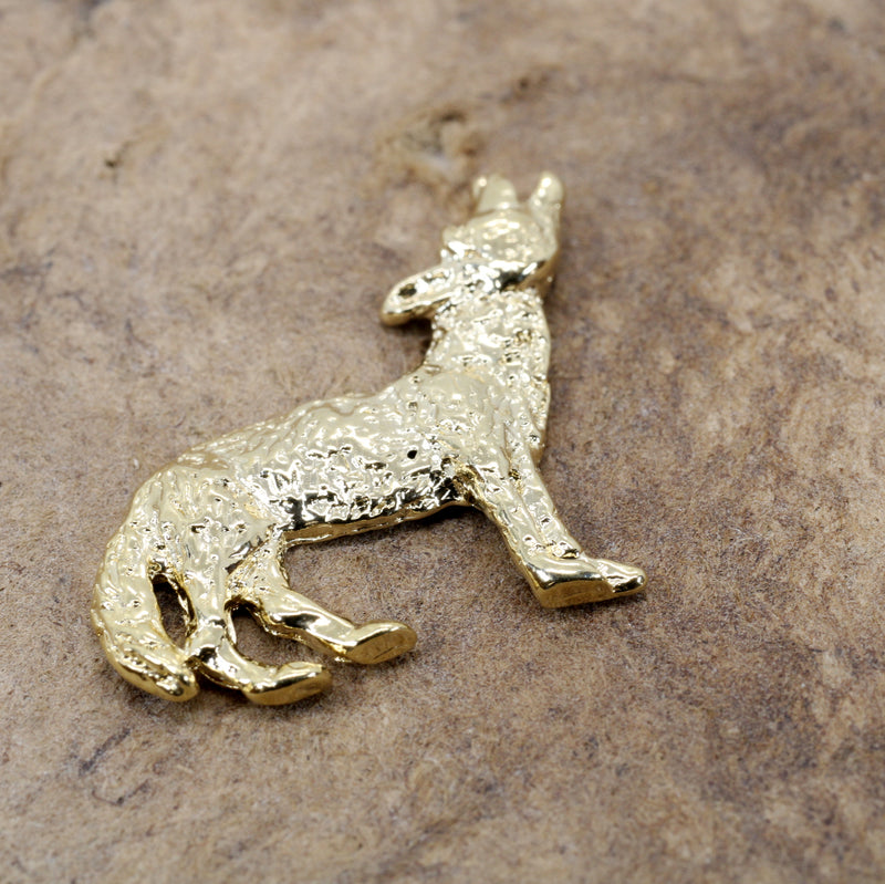 Mens Gold Coyote Tie Tack or pin with 14kt gold vermeil Howling Coyote