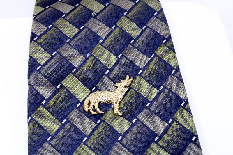 Mens Gold Coyote Tie Tack or pin with 14kt gold vermeil Howling Coyote