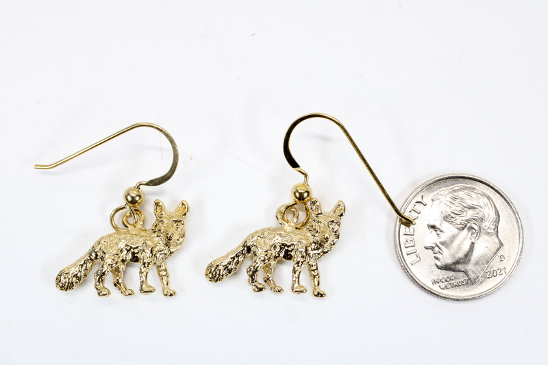 Gold Fox Dangle Earrings for her with 14kt Gold Vermeil Foxes