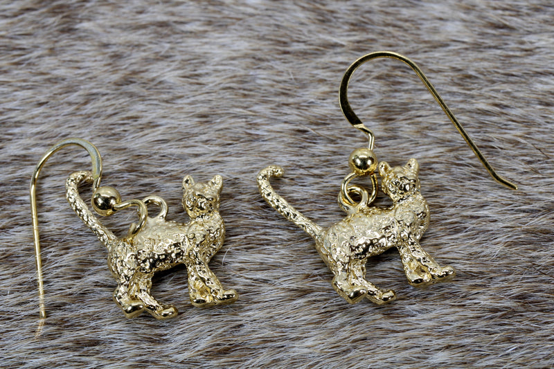 Gold Cat Earrings with 14kt gold vermeil 3D House Cats