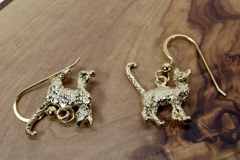 Gold Cat Earrings with 14kt gold vermeil 3D House Cats