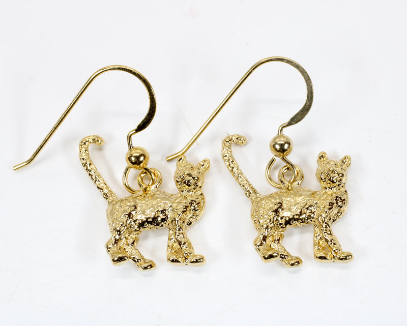 Gold Cat Earrings with 14kt gold vermeil 3D House Cats