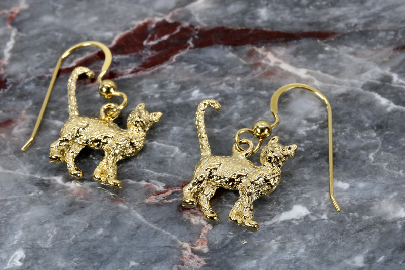 Gold Cat Earrings with 14kt gold vermeil 3D House Cats