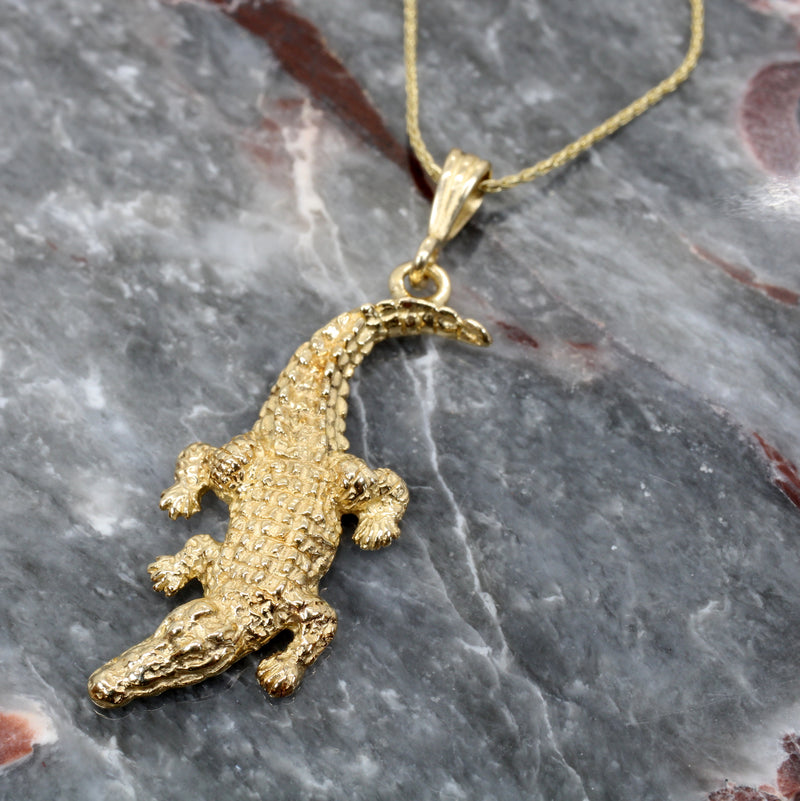 Large Gold Alligator Necklace for her in Solid 14kt Yellow Gold