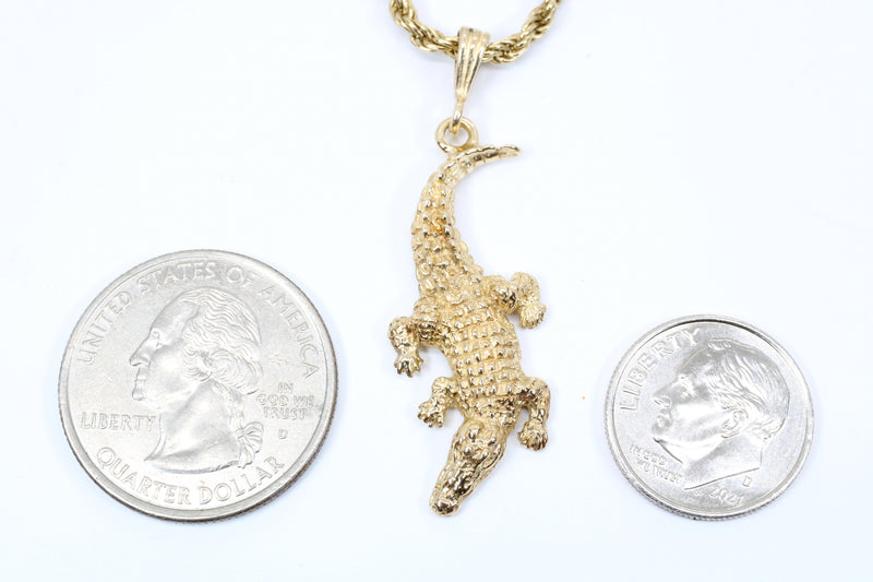 Mans Large Alligator Necklace in 14kt Gold Vermeil on Heavy Rope Chain