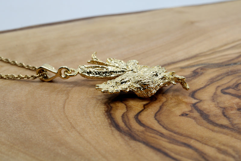 Gold Rooster Necklace with large 3-D 14kt yellow gold vermeil rooster chicken