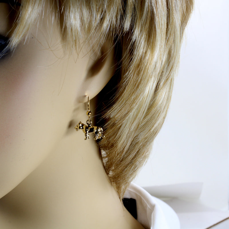 Gold Lioness Earrings for her in 14kt Gold Vermeil