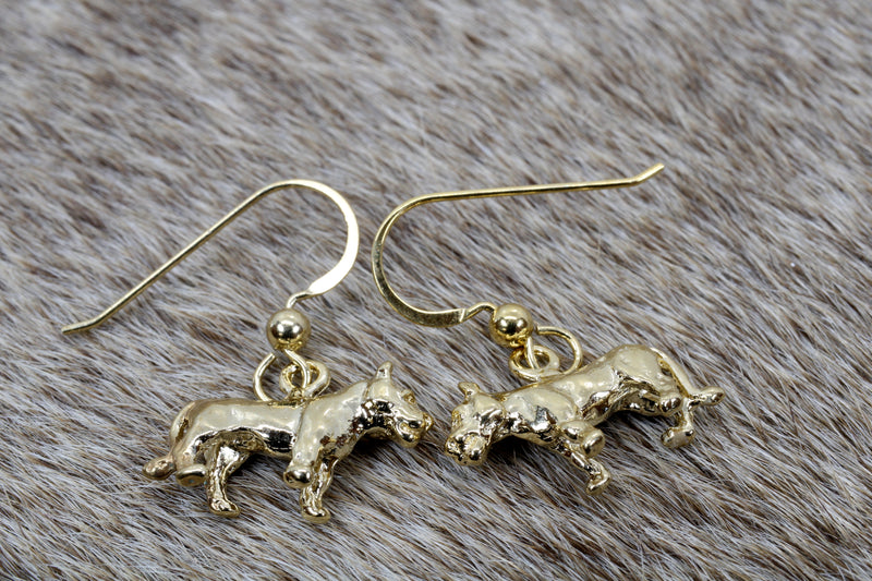 Gold Lioness Earrings for her in 14kt Gold Vermeil