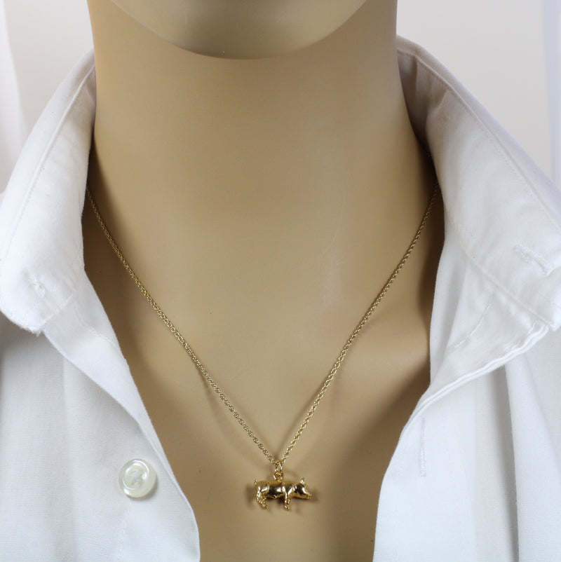Gold Pig Necklace For Her in 14kt gold Vermeil