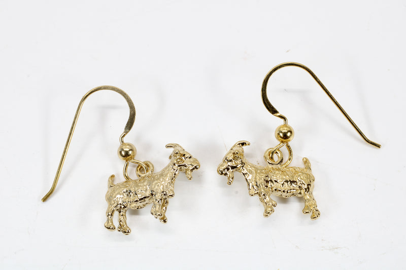 Small Gold Pygmy Goat Earrings in four Styles with a 14kt Gold Vermeil Goat
