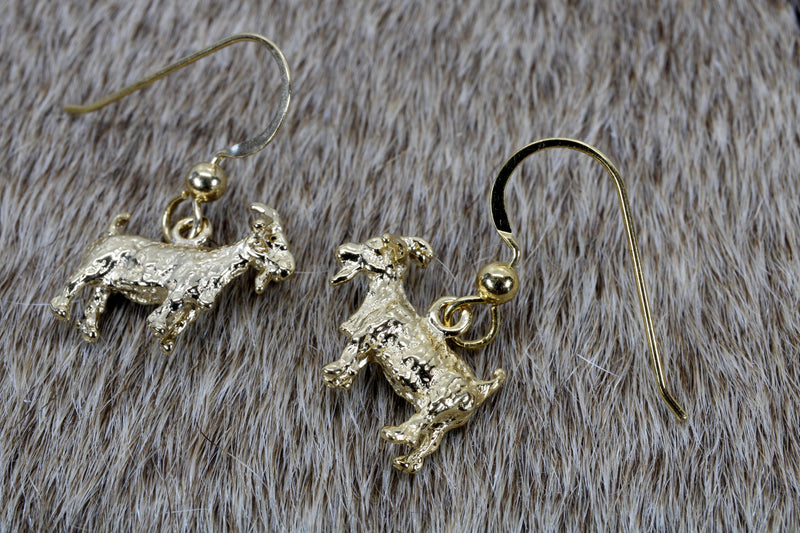 Small Gold Pygmy Goat Earrings in four Styles with a 14kt Gold Vermeil Goat