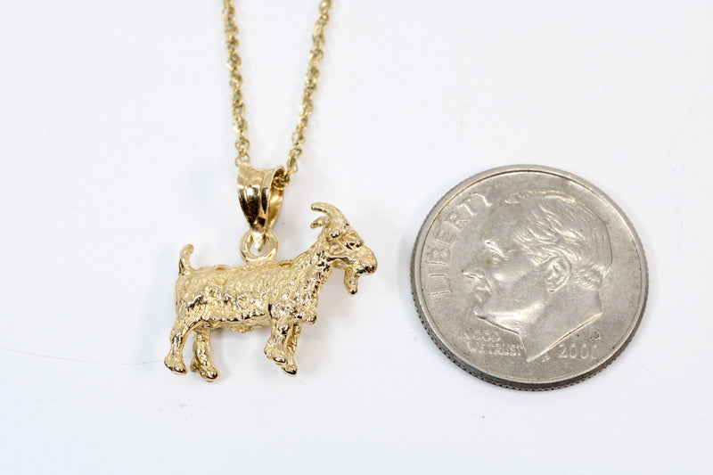 Small Gold Pygmy Goat Necklace with a 3-D Solid 14kt Gold Goat