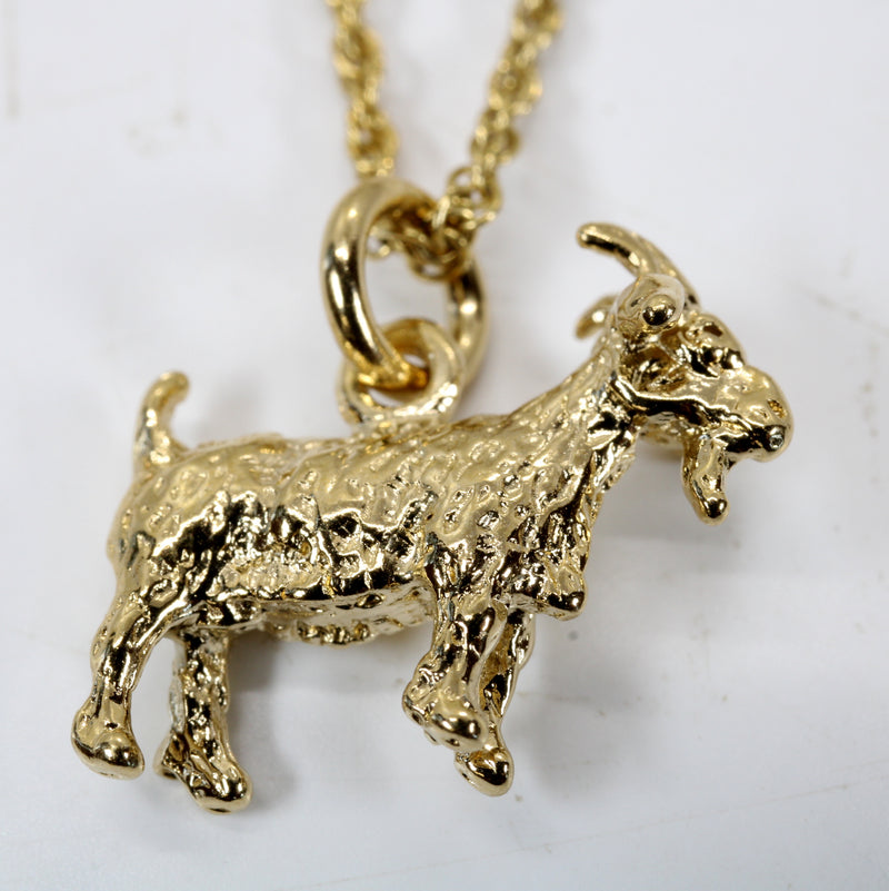 Small Gold Pygmy Goat Necklace with a 3-D 14kt Gold Vermeil Goat