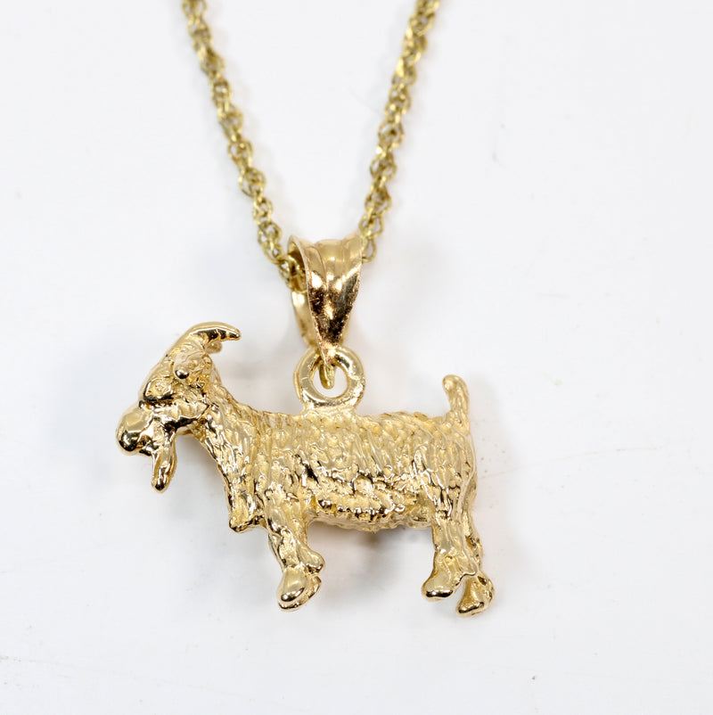 Small Gold Pygmy Goat Necklace with a 3-D Solid 14kt Gold Goat