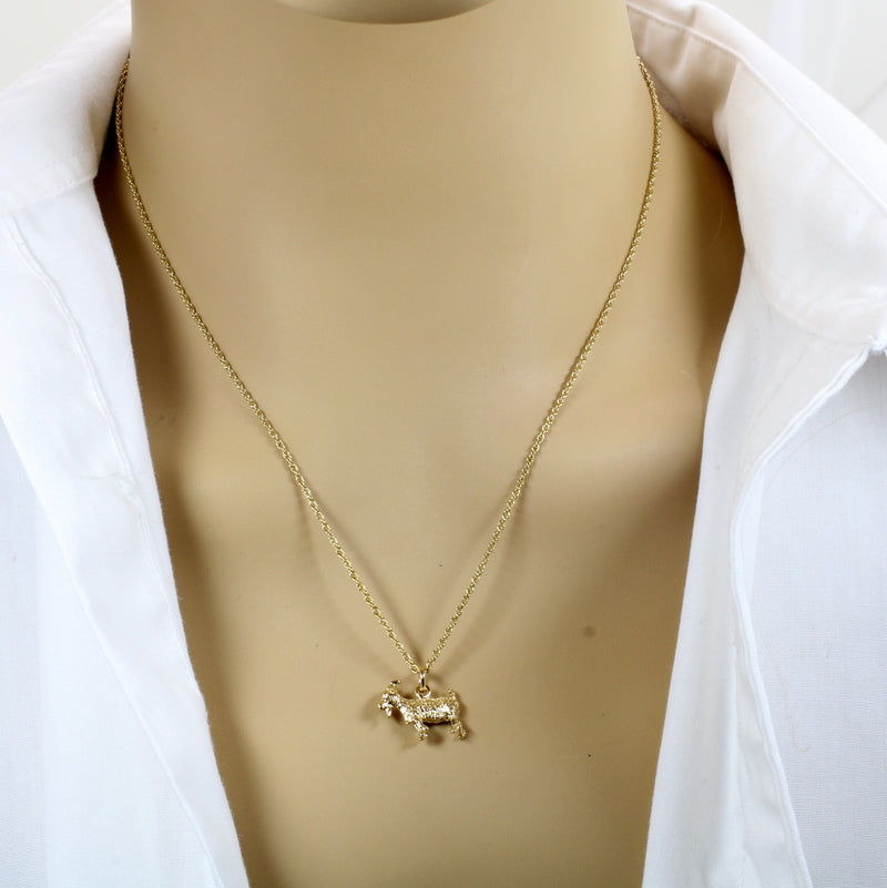 Small Gold Pygmy Goat Necklace with a 3-D 14kt Gold Vermeil Goat